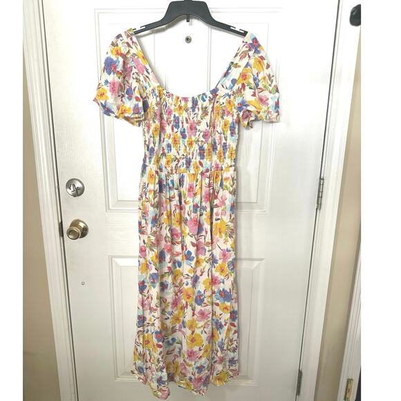 Gap Smocked Maxi Dress Women’s Large Square Neck Floral Multi Boho Summer Beach - Picture 3 of 7